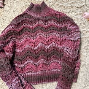 LOFT Pink and Brown Knit Turtleneck Sweater